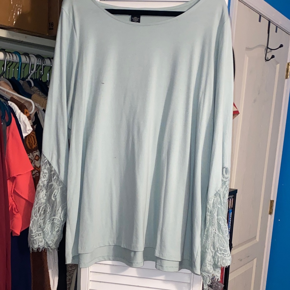 Torrid Light Blue Long Sleeve Top with Lace
